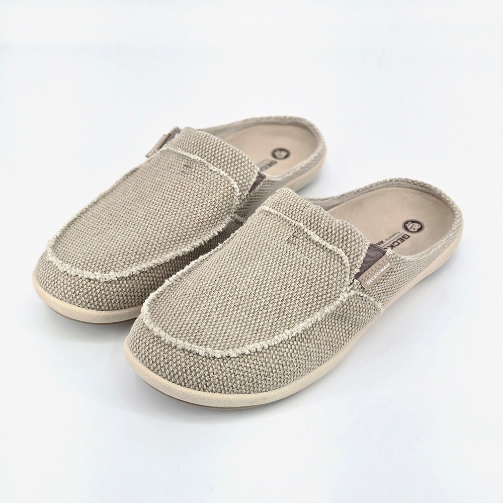 Gecko Man Walk Hero Men Canvas Arch Support Slip On Mules Slippers Beige 13 NWOT